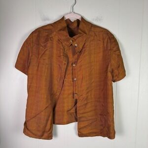 Rachel Comey Made in NY Women's Orange Plaid Short Sleeve Button Up Top